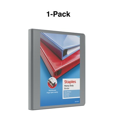 Staples® Heavy Duty 1/2" 3 Ring View Binder with D-Rings, Gray (ST56327-CC)
