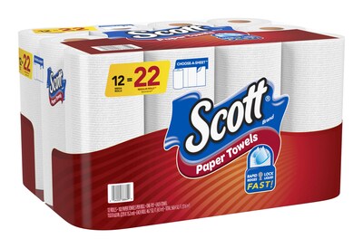 Scott Choose-A-Sheet Kitchen Roll Paper Towels, 1-ply, 102 Sheets/Roll, 12 Mega Rolls/Pack (38869/55416)