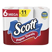 Scott Choose-A-Sheet Kitchen Roll Paper Towels, 1-ply, 102 Sheets/Roll, 6 Mega Rolls/Pack (16447)