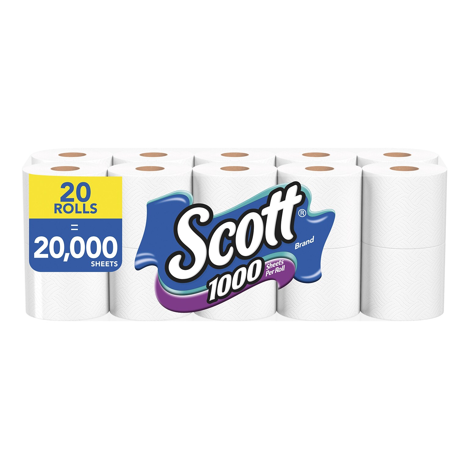 Scott 1-Ply Standard Toilet Paper, White, 1000 Sheets/Roll, 20 Rolls/Carton (20032)