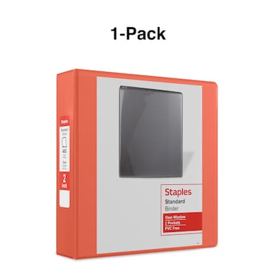 Staples® Standard 2" 3 Ring View Binder with D-Rings, Orange (26446-CC)