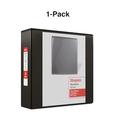 Staples® Standard 4" 3 Ring View Binder with D-Rings, Black (26357-CC)