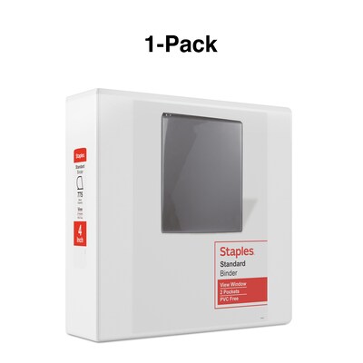 Staples® Standard 4" 3 Ring View Binder with D-Rings, White (26358-CC)