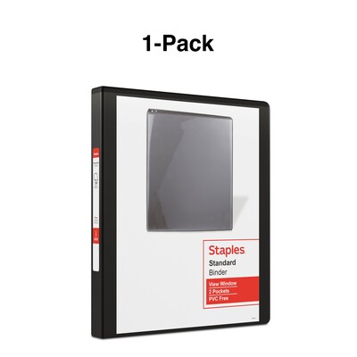 Staples® Standard 1/2" 3 Ring View Binder with D-Rings, Black (26425-CC)