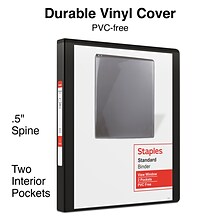 Staples® Standard 1/2 3 Ring View Binder with D-Rings, Black (26425-CC)