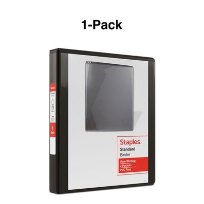 Standard 1" 3 Ring View Binder with D-Rings, Black (26431-CC)