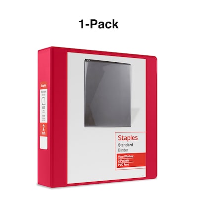 Staples 2" 3-Ring View Binder, D-Ring, Red (ST60222)