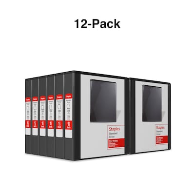 Staples® Standard 1.5 3 Ring View Binder with D-Rings, Black, 12/Pack (26437CT)