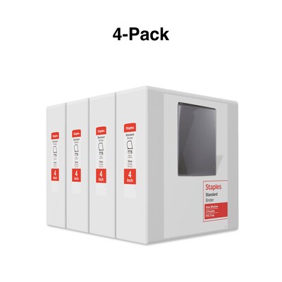 Staples® Standard 4 3 Ring View Binder with D-Rings, White, 6/Pack (26358CT)