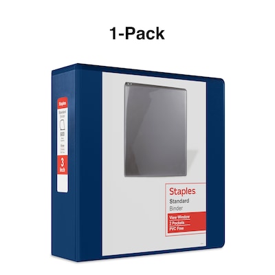 Staples® Standard 3" 3 Ring View Binder with D-Rings, Blue (26451-CC)