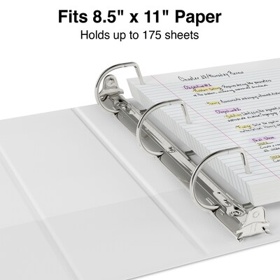 Standard 1" 3 Ring View Binder with D-Rings, White (26432-CC)