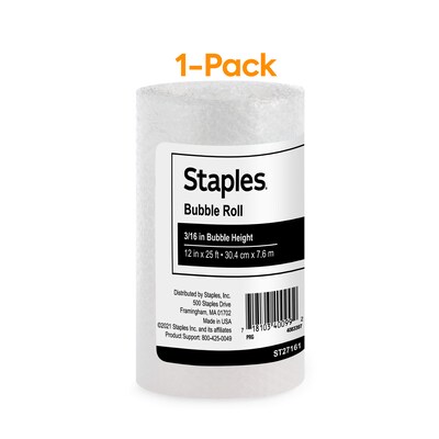Staples® 3/16" Bubble Roll, 12"x25', Roll (27161)