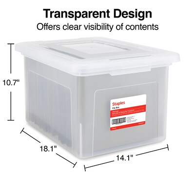 Staples Hanging File Box, Snap Lid, Letter/Legal Size, Clear, 4/Carton (TR57620CT)