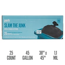 Perk™ 45 Gallon Kitchen Industrial Trash Bag, 45 x 38, Low Density, 1.1 mil, Black, 25 Bags/Box (P