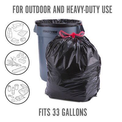 Perk™ 33 Gallon Kitchen Trash Bag, Low Density, 1.1 mil, Black, 30 Bags/Box (PK56747)