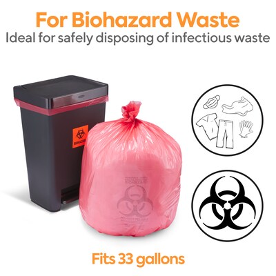 Coastwide Professional™ 30-33 Gal. Biohazard Trash Bags, Low Density, 1.3 Mil, Red, 39x33, 150/Carton (CW57395)