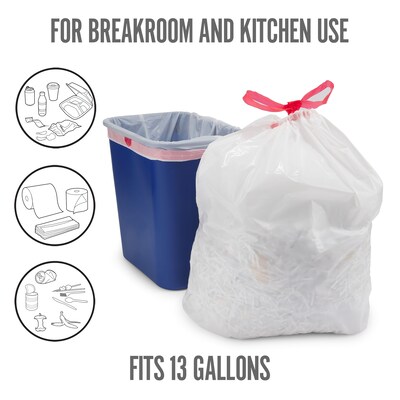 Perk™ 13 Gallon Kitchen Trash Bag, 28" x 24", Low Density, 0.9 mil, White, 50 Bags/Box (PK56745)