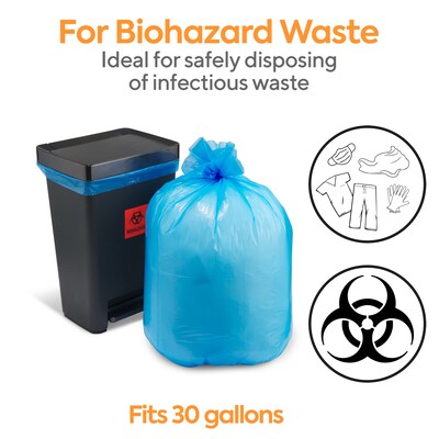 Coastwide Professional™ 20-30 Gallon Biohazard Bag,LowDensity, 1.3 mil, Blue, 200 Bags/Box (CW50711)