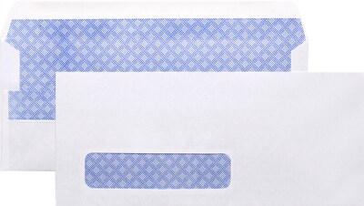 Quill Brand Self Seal Security Tinted #10 Left Window Envelope, 4 1/8 x 9 1/2, White Wove, 500/Box
