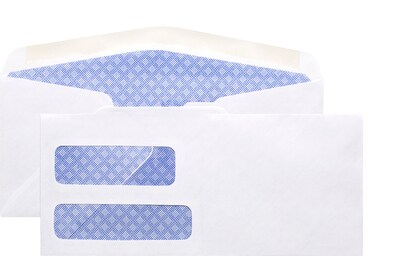 Quill Brand Security Tinted #10 Double Window Envelopes, 4 1/8 x 9 1/2, White Wove, 500/Box (30164