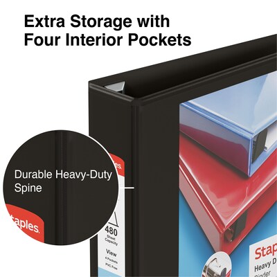 Staples® Heavy Duty 2" 3 Ring View Binder with D-Rings, Black, 6/Pack (56233CT/24684CT)