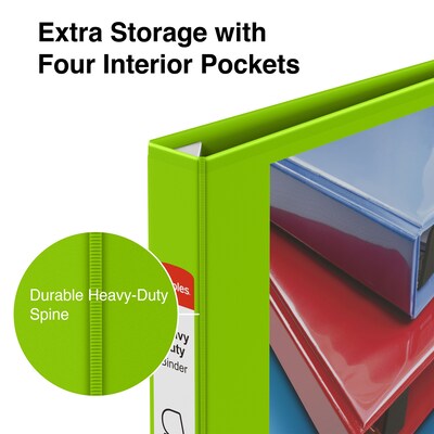 Staples Heavy Duty 1" 3-Ring View Binder, D-Ring, Chartreuse (ST56319-CC)
