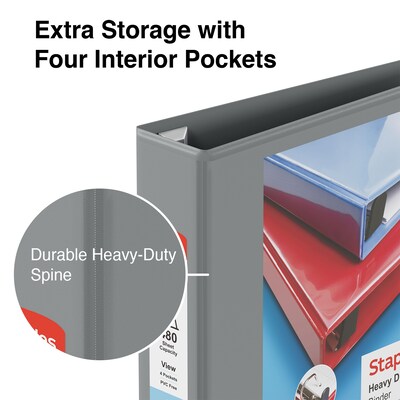 Staples® Heavy Duty 2" 3 Ring View Binder with D-Rings, Gray (ST56330-CC)