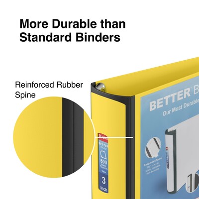 Staples® Better 3" 3 Ring View Binder with D-Rings, Yellow (20245)