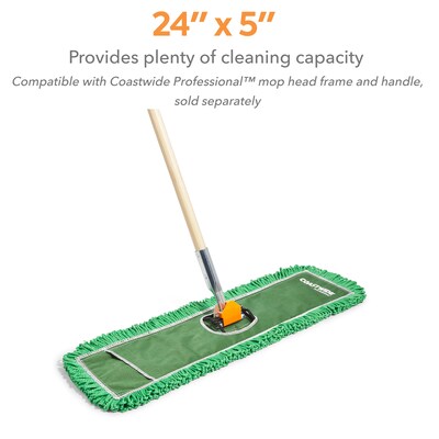 Coastwide Professional™ Looped-End Dust Mop Head, Microfiber, 24" x 5", Green (CW56770)