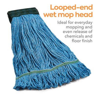 Coastwide Professional™ Looped-End Wet Mop Head, Medium, Recycled Blend, 5" Headband, Blue (CW57751)