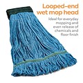 Coastwide Professional™ Looped-End Wet Mop Head, Medium, Recycled Blend, 5 Headband, Blue (CW57751)