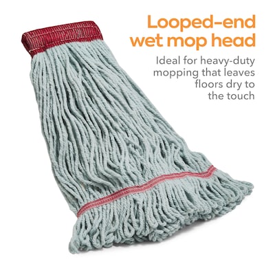 Coastwide Professional™ Looped-End Wet Mop Head, Large, Recycled PET/Cotton Blend, 5 Headband, Blue