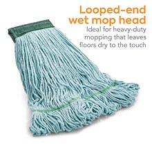 Coastwide Professional™ Looped-End Wet Mop Head, Medium, Recycled PET/Cotton Blend, 5 Headband, Blu