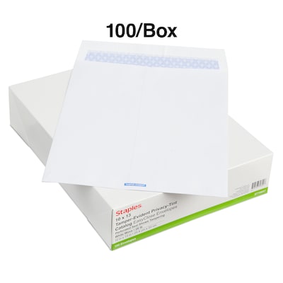Staples® Tamper-Evident Security-Tinted QuickStrip Catalog Envelopes, 10" x 13", 100/Box (19957)