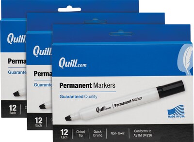 Quill Brand® Permanent Markers, Chisel Tip, Black, 36/Pack (CD7716897QL)