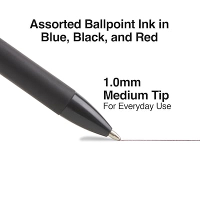 TRU RED™ Ballpoint Gripped Retractable Pens, Medium Point, 1.0mm, Blue/Black/Red, 60/Pack (TR59163)