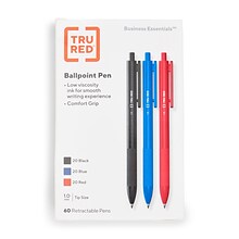 TRU RED™ Ballpoint Gripped Retractable Pens, Medium Point, 1.0mm, Blue/Black/Red, 60/Pack (TR59163)