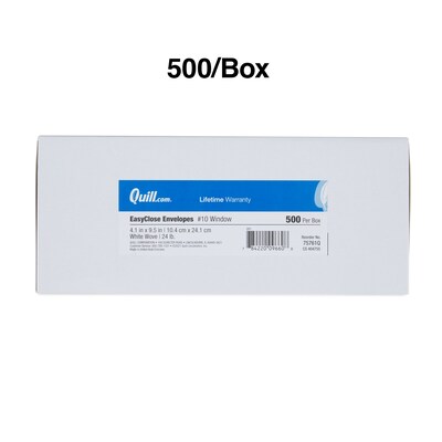 Quill Brand Easy Close Self Seal #10 Window Envelope, 4-1/8" x 9-1/2", White, 500/Box (69684 / 70697)