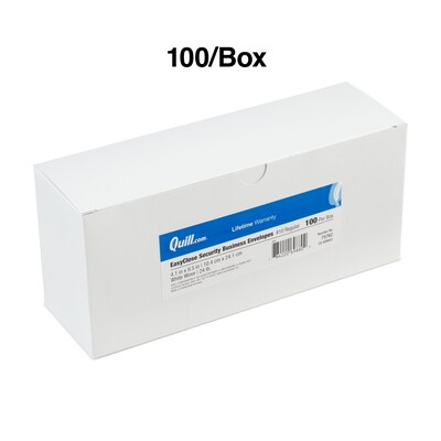 Quill Brand Easy Close Self Seal Security Tinted #10 Business Envelope, 4-1/8" x 9-1/2", White, 100/Box (69703 / 70711)