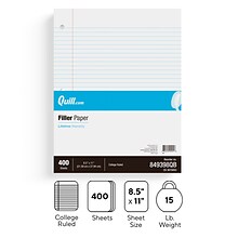 Quill Brand® College Ruled Filler Paper, 8.5 x 11, White, 400 Sheets/Pack (TR27521)