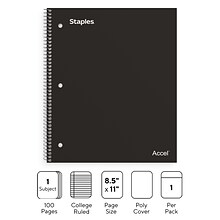 Staples Premium 1-Subject Notebook, 8.5 x 11, College Ruled, 100 Sheets, Black (ST20950D)