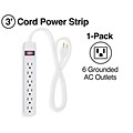 Quill Brand® 3 and 6-Outlet Power Strip, White (ST22147-CC)