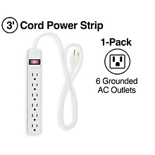 Quill Brand® 3 and 6-Outlet Power Strip, White (ST22147-CC)