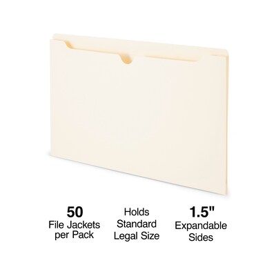 Staples® Reinforced File Jackets, 1.5 Expansion, Legal Size, Manila, 50/Box (TR119255)