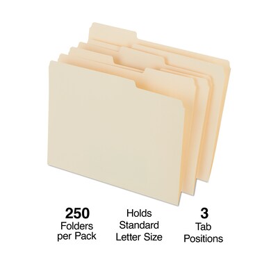Quill Brand® Premium Manila File Folders, Assorted Tabs, 1/3-Cut Letter Size, Manila, 250/Box(744137)