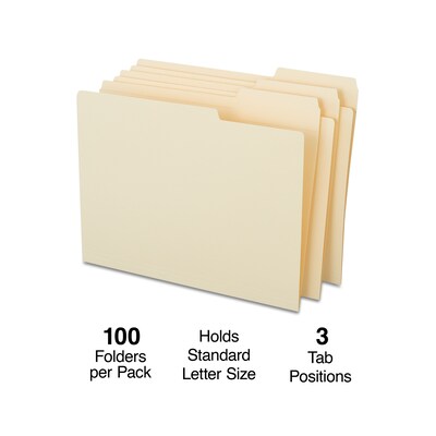 Quill Brand® Heavy-Duty 2-Ply File Folders, 1/3-Cut, Assorted Tabs, Letter Size, 100/Box (710434)