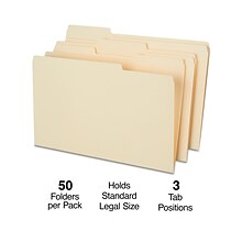 Staples® Heavy Duty File Folder, 1/3-Cut Tab, Legal Size, Manila, 50/Box (ST18362-CC)