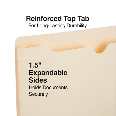 Staples® Reinforced File Jacket, 1.5" Expansion, Letter Size, Manila, 50/Box (TR119172)