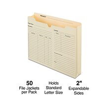 Staples® Reinforced Pre-Printed File Jacket, 2 Expansion, Letter Size, Manila, 50/Box (TR486083)