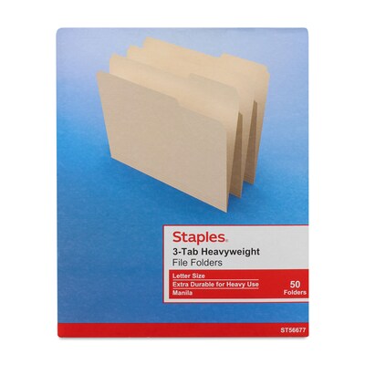 Staples Heavyweight File Folders, 1/3-Cut Tab, Letter Size, Manilla, 50/Box (ST56677-CC)